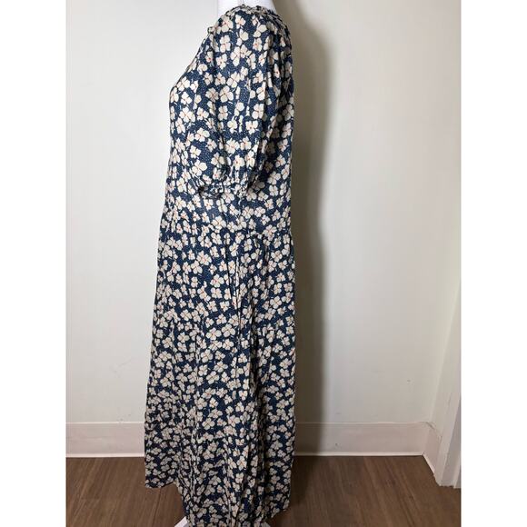 Travota Blue and Cream Floral Puff Sleeve Maxi Dress Sz M - Picture 2 of 4